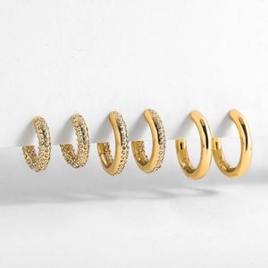 Hoop Earrings & Huggie 3 Pair Micro Pave Zircon CZ Gold Circle Set For Women Classic Copper Metal Thick Round Earring Statement Jewelry