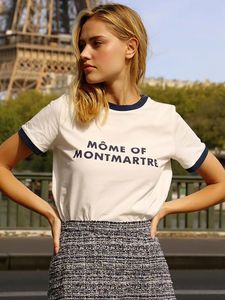 Nya kvinnors T -skjortor Vintage Letter Print Woman Kort ärm O Neck Bomull Tee Summer Elegant Casual Femme Tshirts Topwomen's