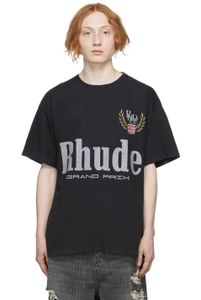 デザイナーファッション衣類 Tシャツヒップホップ Tシャツ Rhude 小麦耳レターラウンドネックアメリカンハイストリート Tシャツルーズコットンストリートトップススポーツウェア