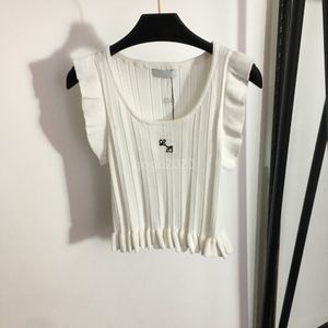 23SS Women Designer Tee Ruffle Knits Designer T koszule Designer Top Z pasiastki haftowany litera dziewczyn