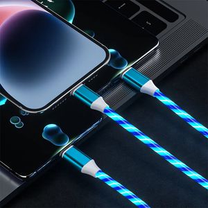 3 arada 1 USB Şarj Kablosu LED Glow Akan Işık Mikro USB Tip C Tip Kablosu Samsung Akıllı Telefon için 1.2m