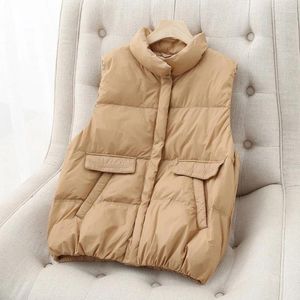 Women's Vests 7013 Down Vest Stand Collar Short Single-Breasted Small Lightweight Coat White Duck