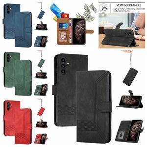 S24 Ultra Cases Cube PU lederen portemonnee voor Samsung S24 Plus A15 A05 A05S Huawei Mate 60 Pro Vierkante Credit ID-kaartsleufhouder Zakelijk Flip Cover Book Pouch Strap