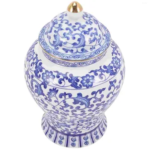 花瓶ティージャーストレージキャニスター花瓶セラミックジンジャー磁器ブルー白いチノワーズコンテナ寺院