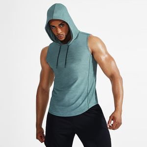 Ll utomhus herr sport t shirt mens huva tankar snabb torr svett vickande korta topp män wrokout ärmlös 5067c