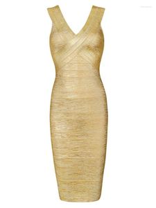 Casual Dresses Beaukey Metallic Gold Red Bandage Dress Elastic Sheath Tank Foil 2023 For Women Party Black Sexig High Quality