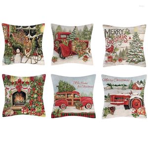 Pillow Case Christmas Farmhouse Linen Throw For Vintage Cartoon Xmas Scene Patterns Holiday Decorative Cushion Cover