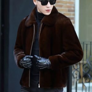 Men's Fur Faux Winter Jacket Coat Long Sleeve Tops Highend Luxury Designer Clothing Plus Size Fashion Hooded Lapel 231120