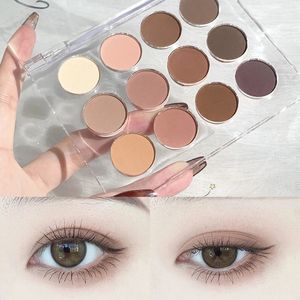 Transparent 12 Color Eyeshadow Palette Shimmer Matte Milk Tea Earth Color Comfort Circle Contrarian Eye Shadow Makeup