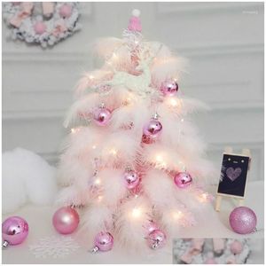 Decorações de Natal Decorações de Natal Decorações de Natal Rosa Árvore Artificial Mini Pena DIY Decoração de Mesa Decoração de Férias Oranment Xmas Drop Dhcfs