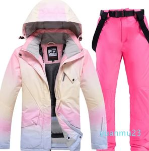 Diğer Spor Malzemeleri Moda Renk Eşleşen Kayak Takım Kadınlar Rüzgar Popaması Su Geçirmez Snowboard Ceket ve Pantolon Kadın Snowsuit Kostümleri