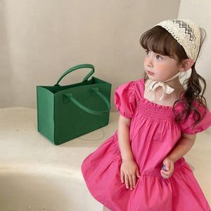 Girl Dresses Korean Summer A-line Dress Baby Girls Kids Clothes Puff Sleeve Open Back Pleated Boho Dreses Vestidos Ruffles 3 To 8 Years
