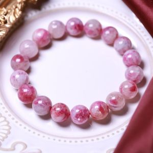 Strand Natural Lepidolite Watermelon Tourmaline Clear Bracelet 8mm 10mm 12mm Women Red Round Beads Jewelry Femme