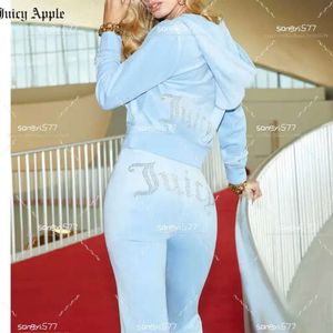 Moda Juicy Apple Mulheres Tracksuits Veet 2023 Costura Ternos Outfit Duas Peças Jogging Set Velour Moletom Com Capuz Calças Terno Womens Esss