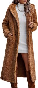 Angassion Women's Fuzzy Fleece Lapel Open Front Long Cardigan Coat Faux Fux ware冬のアウトウェアジャケット19sudk