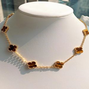 Designer-Schmuck-Halskette, Glücksklee, Roségold, versilbert, Achat-Anhänger, zehn Blumen, Gothic-Halskette, Damenschmuck für Freundin, Weihnachtsgeschenk, Gothic, mit Box