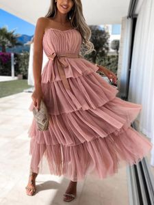 Casual Dresses Women Cake Dress Zipper Axless Lace-Up Solid Summer Party Sleeveless Sweet Ladies Streetwear Vestidos