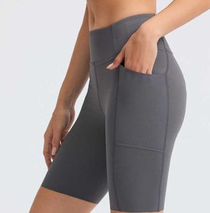 L14 nu esporte shorts feminino leggings de fitness cintura alta hip elevador correndo yoga bolsos laterais curtos calças justas secagem rápida ginásio sportswea5863155