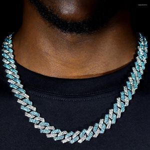 Kedjor Punk Bling Blue Crystal Prong Cuban Chain Halsband för män Kvinnor Iced Out 2 Rows Rhinestone Link Choker Hip Hop Jewelry