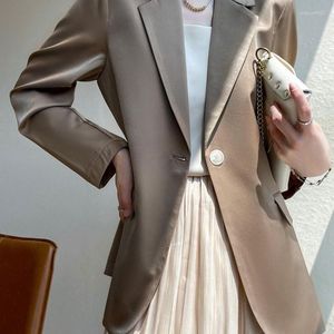 Kvinnors kostymer 2023 Spring Summer French Style Satin Blazers for Women Lose Suit Coats Solid Color