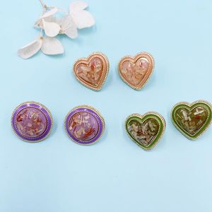 Brincos do garanhão coreano Japão Japão fofo Clear Resina Dye Brincho de flor para mulheres meninas metal coração redondo jóias geométricas de festas pequenas