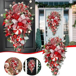 Dekorative Blumen Frohe Weihnachten Girlande für Haustür Fenster Wandbehang Ornamente Zuckerstange Schleife 2023 Jahre Heimdekoration Kranz