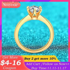 結婚指輪Smyoue 18kゴールドメッキ1 ct Moissanite Ring for Women Sparkling Classic Wedding Promise Band 925 Sterling Silver Jewelry 3 Colors Q231120
