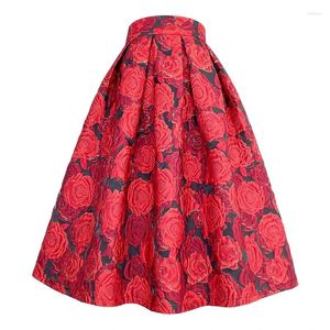 Kjolar 2023 Autumn Winter Elegant Woman Clothing Vintage Romantic Red Rose präglad kjol för festårsfestival tutu drop ship