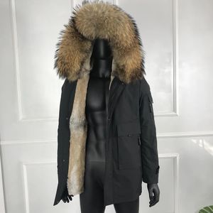 Piumino da uomo Parka Tooling Fur Uomo Giacca in pelliccia di procione naturale Moda invernale Caldo Real Rex Rabbit Liner Coat 231118