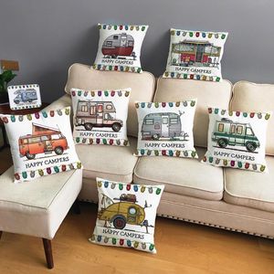 Kissen Dekoratives Kissen 45 x 45 cm Happy Campers Car Weicher Kissenbezug Druckbezüge Überwurfhülle Sofa Wohnkultur Eulenhülle 230419