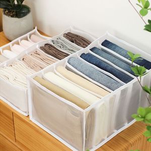 Storage Boxes Bins Jeans Compartment Closet Clothes Drawer Mesh Separation Stacking Pants Divider Can Washed Home Organizer 230419