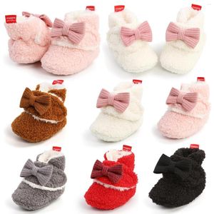 Första vandrare Autumn Winter Born Fashion Baby Girls Boots Princess Bow Boot Plush Warm Kids Shoes Candy Colors Anti-slip