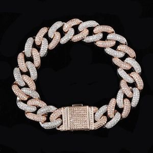 Designer Pulseira Hip Hop Jóias Iced Out Cuban Link Chain Mens Pulseiras Bling Diamond Tennis Love Bangle Snap Button Jewlery Go323M