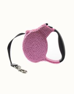 Blue Pink Rhinestone Dog Leash Infällbar liten ras som drar ut utdragbar träning Lead 3m Blue Stone Pet Puppy Fashion Dog Wal5843625