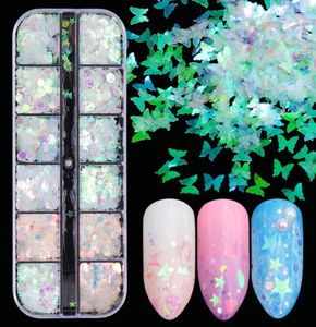 Sirena Sinfonia Nail Art Glitter Paillettes Fiocco Olografico Forma mista 3D Fetta di farfalla Scintillante Decorazione manicure4434665