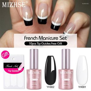 Nagelkonst satser mizhse svart7 wwhite color franska manikyr tips guider dekorationer uv gel blöt av ledpolska set