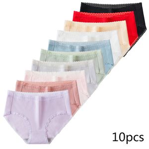 Women's Panties 10Pcs/lot Women Panties High Waist Pure Cotton Underwear Cute Printed Seamless Briefs Ladies Slimming Panty Plus SizeXXL 230420