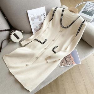 Casual Dresses Women's Knitted Dress Autumn And Winter Korean Fashion Sweater Suits Knitting Mini Woman Clothing