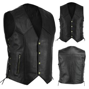 Men's Vests Men Fashion Casual Solid Motorcycle Fleet Punk Leather Coat 230420