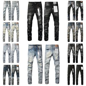 Lila jeans designer jeans nen jeans byxor staplade jeans män baggy europeiska jean hombre mens byxor byxor cyklist broderi rippade för trend