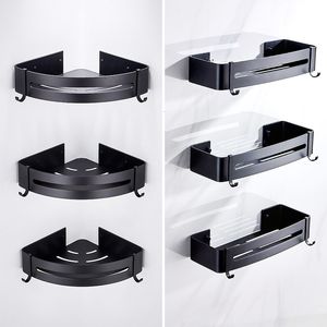 Bathroom Shelves Shelf Organizer Shower Storage Rack Black Corner Wall Mounted Aluminum Toilet Shampoo Holder No Drill 230419