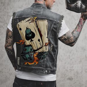 Coletes masculinos masculino para motocicleta impressão de hip hop punk rock rock jeans jeastcoat buraco rasgado com algodão jeans jacket jeans casaco 230420