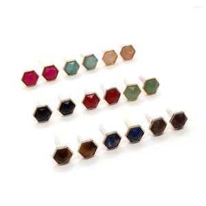 Pendant Necklaces Natural Stone Hex Stud Earrings 12mm Agate Crystal Lapis Lazuli Charm Fashion Jewelry DIY Ladies Boutique Accessory