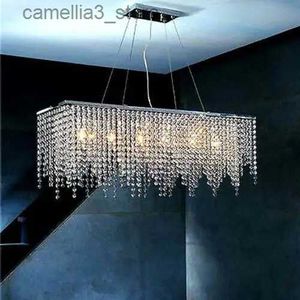 Taklampor Modern K9 Crystal Rectangular Raindrop Chandelier Light Takljus Pendantlampa med justerbar tråd för utställningsrumshem Q231120