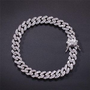 Hip Hop Micro Pave Cubic Zircon Cube Stones Cuban Chain Bracelet Gold Silver Color 8mm 7inches 8inches292J