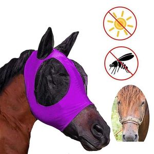 Small Animal Supplies 1Pc Horse Fly Masks Anti Mosquito Elastic Mesh Face Washable Head Er Outdoor Riding Equestrian Equipment Drop Dh6Ce