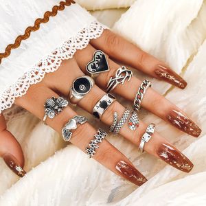 S3604 Vintage Silver Knuckle Ring Set Geometric Heart Bee Snake Stacking Rings Midi Rings Set 10st/Set