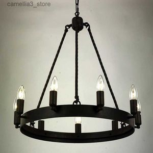 Plafoniere Lampadari neri Illuminazione industriale in ferro Lume di candela Lampadario a sospensione a soffitto Apparecchio Sala da pranzo Cucina Camera da letto Soggiorno Q231120