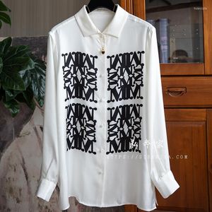 Women's Blouses High Quality Up Temperament Silk Office Lady Tops For Womens Letter Printing Casual Elegant Shirts & Aesthetic Clothing
