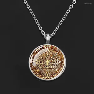 Pendant Necklaces Aztec Calendar Necklace Ancient Mexico Art Glass Cabochon Vintage Mayan Jewelry